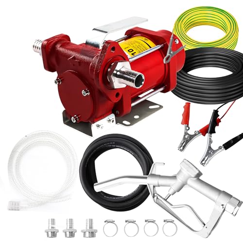 PRUNkuar 12V Fuel Transfer Pump w/Manual Nozzle & Hose, 10 GPM High Flow DC Diesel Transfer Pump, Heavy Duty Fuel Oil Transfer Pump with Hoses for Gasoline, Diesel, Kerosene & More - Image 1