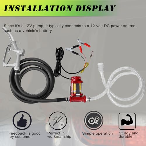 PRUNkuar 12V Fuel Transfer Pump w/Manual Nozzle & Hose, 10 GPM High Flow DC Diesel Transfer Pump, Heavy Duty Fuel Oil Transfer Pump with Hoses for Gasoline, Diesel, Kerosene & More - Image 3