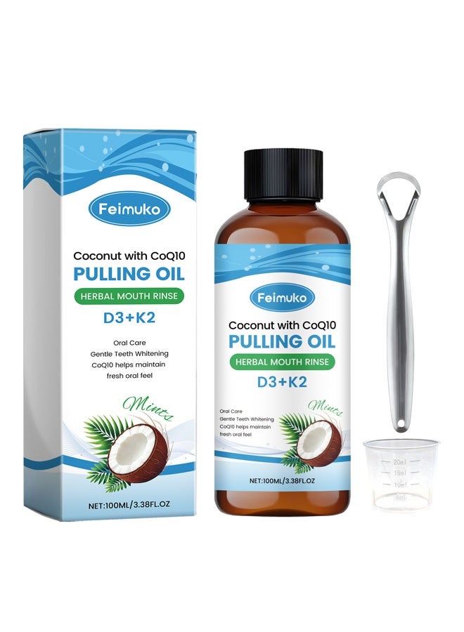 Feimuko Fresh Breath Mouthwash(3.38 Fl.Oz) with Coconut and Peppermint Oil, Alcohol Free Daily Oral Hygiene Care Set for Protecting Teeth, Refreshing Breath and Aroma Maintenance - Image 1