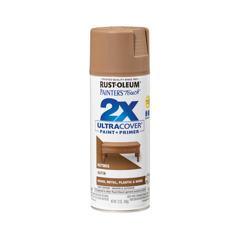 Rust-Oleum 334076 Painter's Touch 2X Ultra Cover Spray Paint, 12 oz, Satin Nutmeg - Image 1