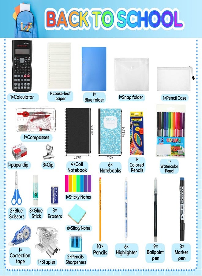 Gilprop 2 Sets Back to School Supplies Kit School Essentials Include Pencils Ballpoint Pens Notebooks Folders Sharpener Erasers Scissors Stapler Calculator Markers Highlighter for Middle High School - Image 2