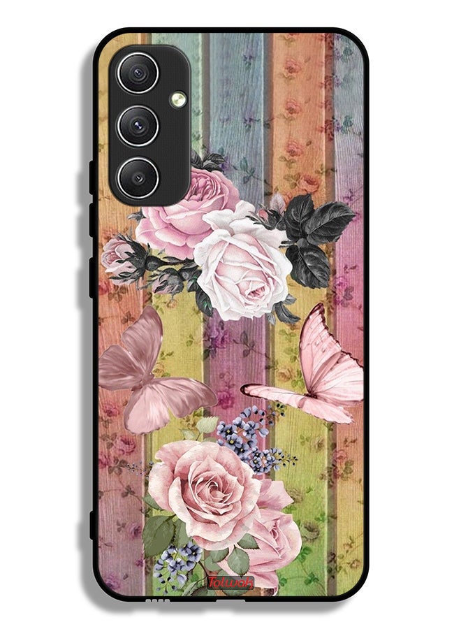 Tolwak Samsung Galaxy A34 5G Protective Case Cover Peach Butterflies And Roses - Image 1