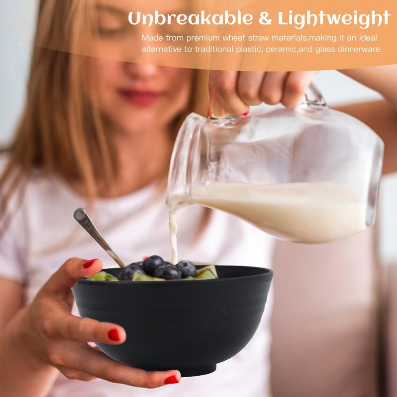 Homienly Wheat Straw Dinnerware Set40Piece Dish Set for 8 Dinner Plates Dessert Plate Cereal Bowls Cups Appetizer PlatesReusable Dinner Plates Kids Plates and Bowls SetsBlack - Image 4