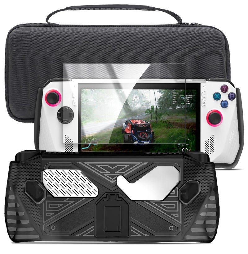 ENCASED Accessories Set for Asus ROG Ally Handheld Kickstand Case with Hardshell Carrying Bag and Tempered Glass Screen Protector Black - Image 2