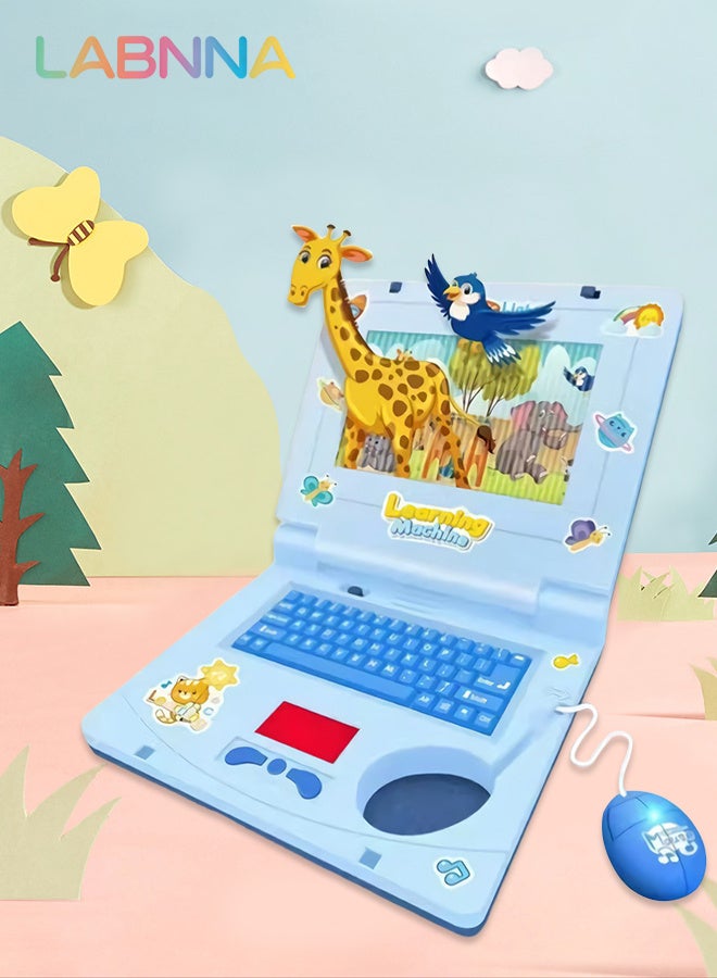 LABNNA Kids Learning Laptop, Plastic High Simulation Educational Toddler Learning Computer Toy with (Non Retractable Mouse) Electronic Toy,Educational Learning Computer Simulation Music Preschool Pretend Toys with Retractable Mouse for Early Learning, Blue - Image 2