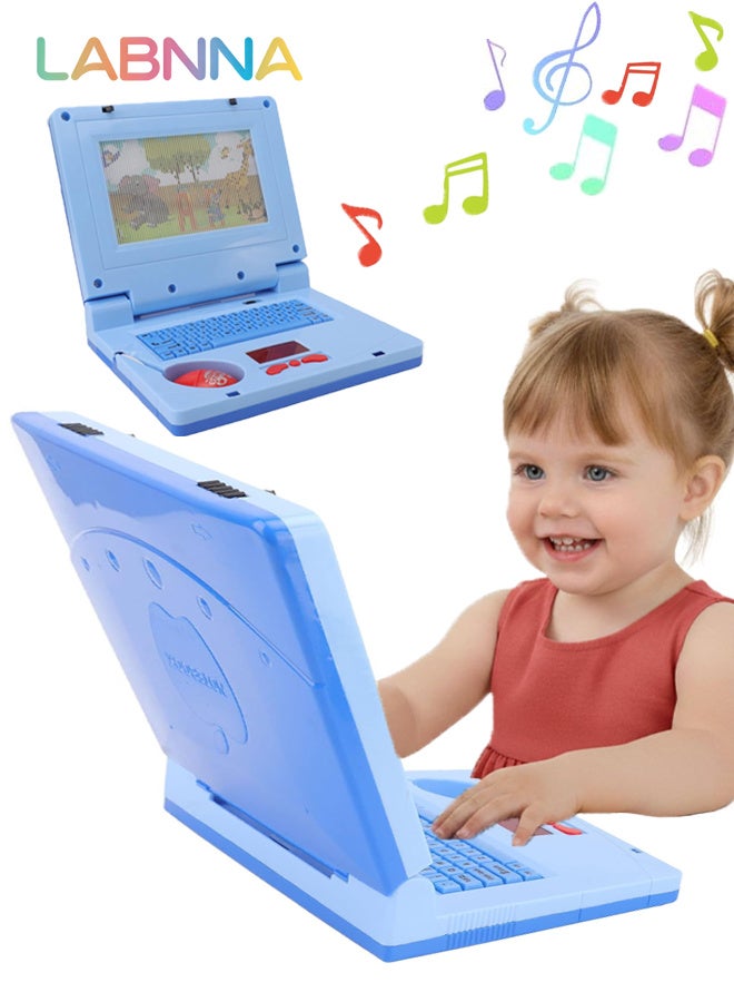 LABNNA Kids Learning Laptop, Plastic High Simulation Educational Toddler Learning Computer Toy with (Non Retractable Mouse) Electronic Toy,Educational Learning Computer Simulation Music Preschool Pretend Toys with Retractable Mouse for Early Learning, Blue - Image 1