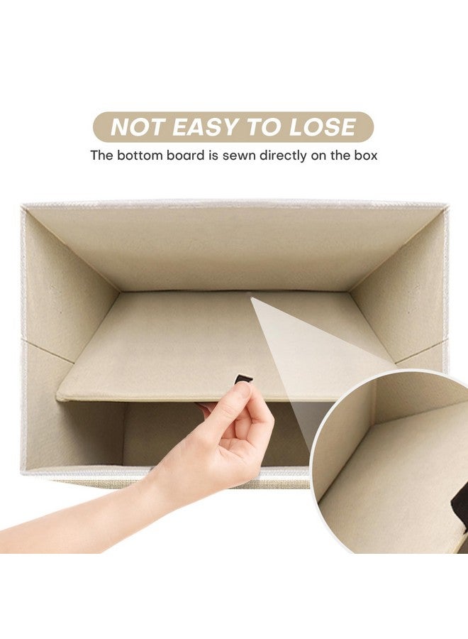 Bagnizer Bagnizer Large 22 Quart Linen Fabric Foldable Storage Bin Cube Organizer Basket with Flip-Top Lid & Handles, Clothes Blanket Box for Home, Office, Closet, Beige & White, 4 Pack 14.6 x 9.5 x 9.5” - Image 4
