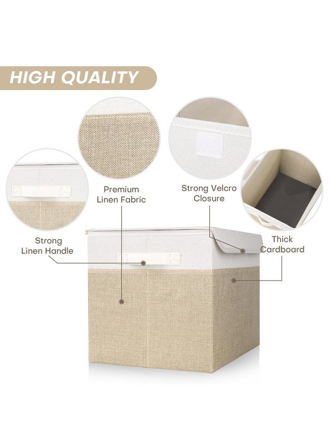 Bagnizer Bagnizer Large 22 Quart Linen Fabric Foldable Storage Bin Cube Organizer Basket with Flip-Top Lid & Handles, Clothes Blanket Box for Home, Office, Closet, Beige & White, 4 Pack 14.6 x 9.5 x 9.5” - Image 5