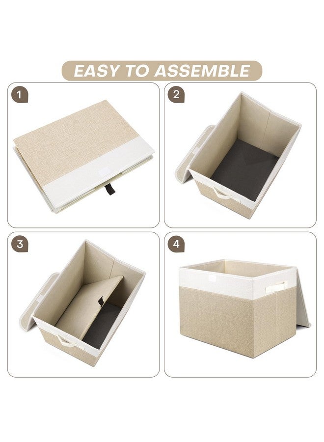 Bagnizer Bagnizer Large 22 Quart Linen Fabric Foldable Storage Bin Cube Organizer Basket with Flip-Top Lid & Handles, Clothes Blanket Box for Home, Office, Closet, Beige & White, 4 Pack 14.6 x 9.5 x 9.5” - Image 3