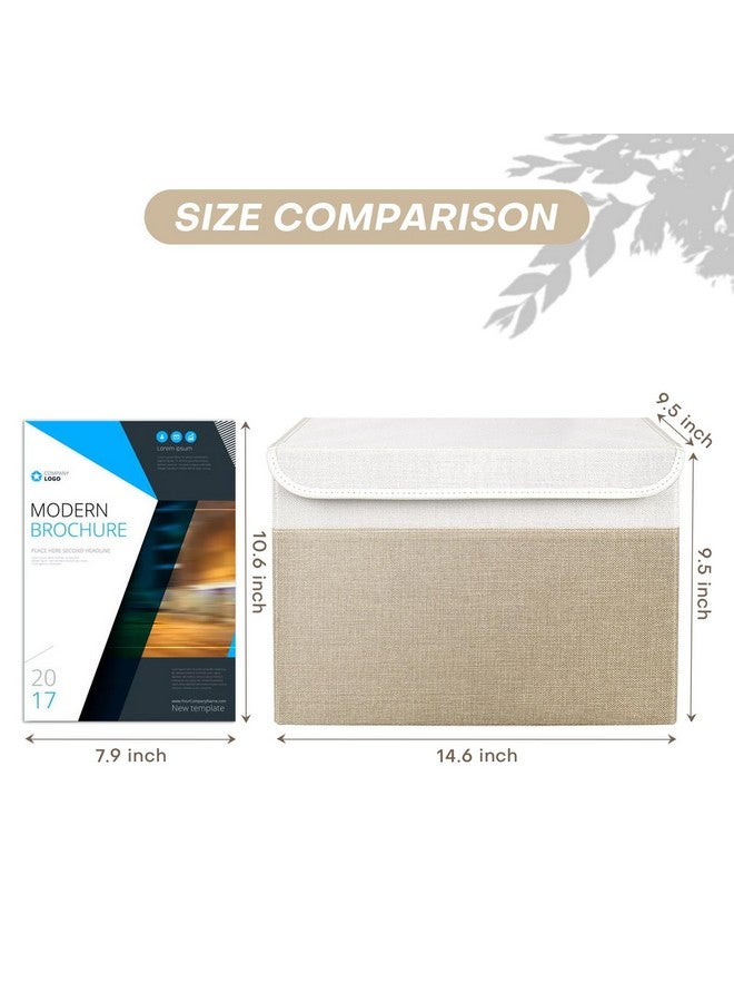Bagnizer Bagnizer Large 22 Quart Linen Fabric Foldable Storage Bin Cube Organizer Basket with Flip-Top Lid & Handles, Clothes Blanket Box for Home, Office, Closet, Beige & White, 4 Pack 14.6 x 9.5 x 9.5” - Image 2