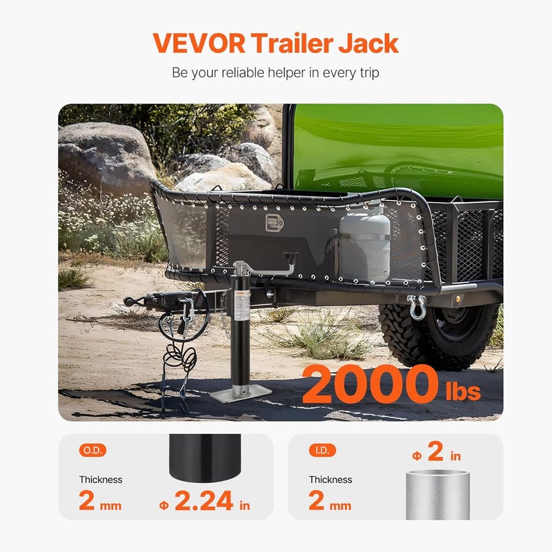 VEVOR Trailer Jack, 2000 lbs Dynamic Load Capacity, Weld-on Pipe-Mount Swivel Trailer Jack, 10" Lift Trailer Jack Stand with Handle for RV Trailer, Horse Trailer, Utility Trailer, and Yacht Trailer - Image 2