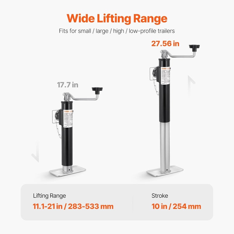 VEVOR Trailer Jack, 2000 lbs Dynamic Load Capacity, Weld-on Pipe-Mount Swivel Trailer Jack, 10" Lift Trailer Jack Stand with Handle for RV Trailer, Horse Trailer, Utility Trailer, and Yacht Trailer - Image 5