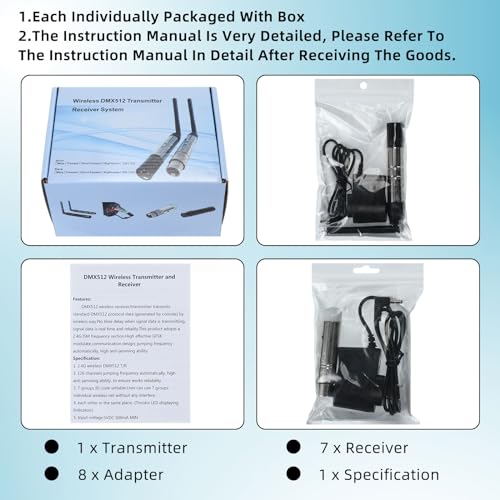 Copkim 8 Pcs Wireless DMX 512 Transmitter and Receivers - DJ 2.4g Wireless DMX Light Controller for LED Stage Dj Lights Disco Party Bar Lighting - Image 2