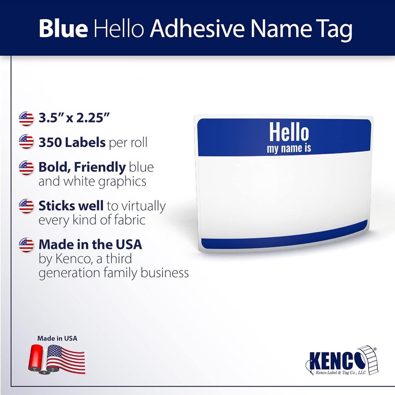 KENCO 350 Pack Hello My Name is Stickers Identification Badges, 3.5" X 2.25" Peel and Stick for Conferences, Offices and Schools - Made in The USA (Blue 1 Pack) - Image 4