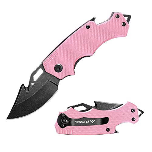 FLISSA Mini Folding Pocket Knife, 2.5-Inch Stainless Steel Drop Point Blade, EDC Pocket Knives for Women with Bottle Opener and Glass Breaker (Pink) - Image 1