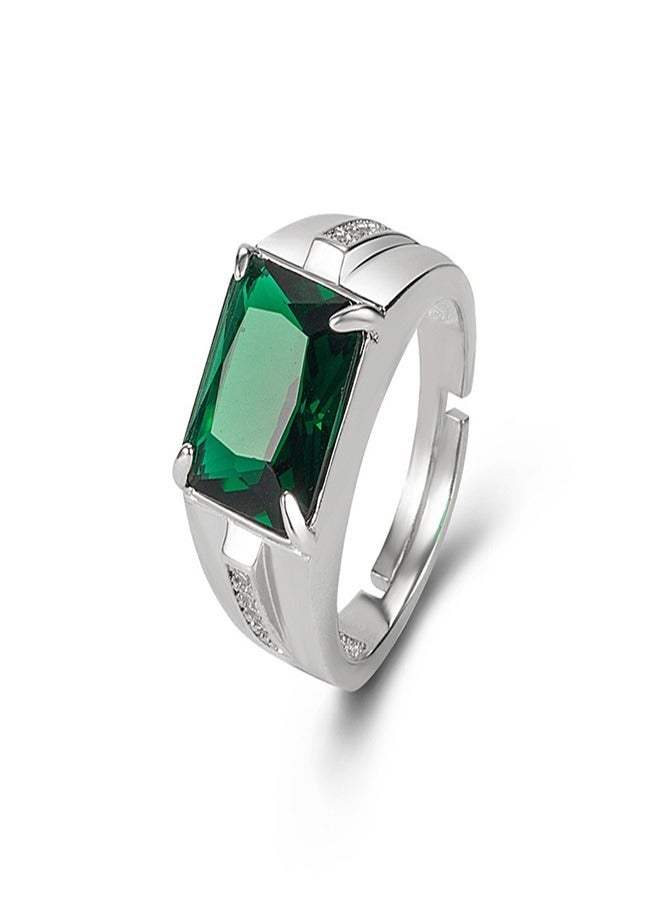 Diamond set zircon emerald men's ring European and American fashion aggressive open ring jewelry - Image 2