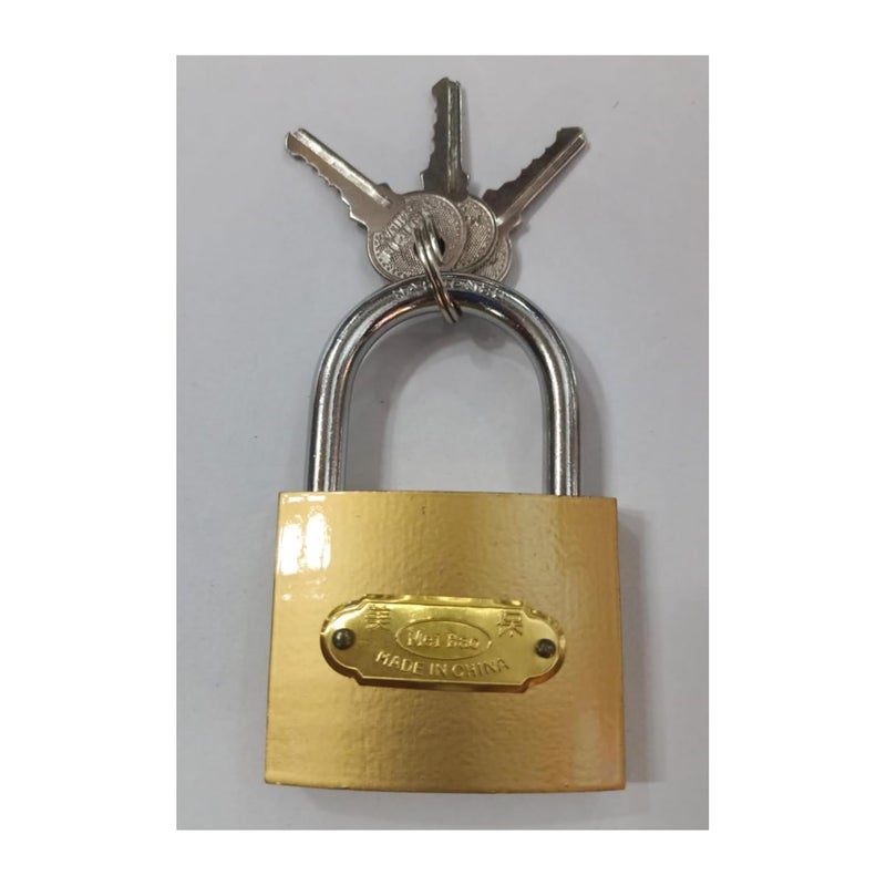Padlock with 3 Keys Made in China 63 mm Offices and Shutter Pressing Hard Stainless Steel Gold Finish Lock