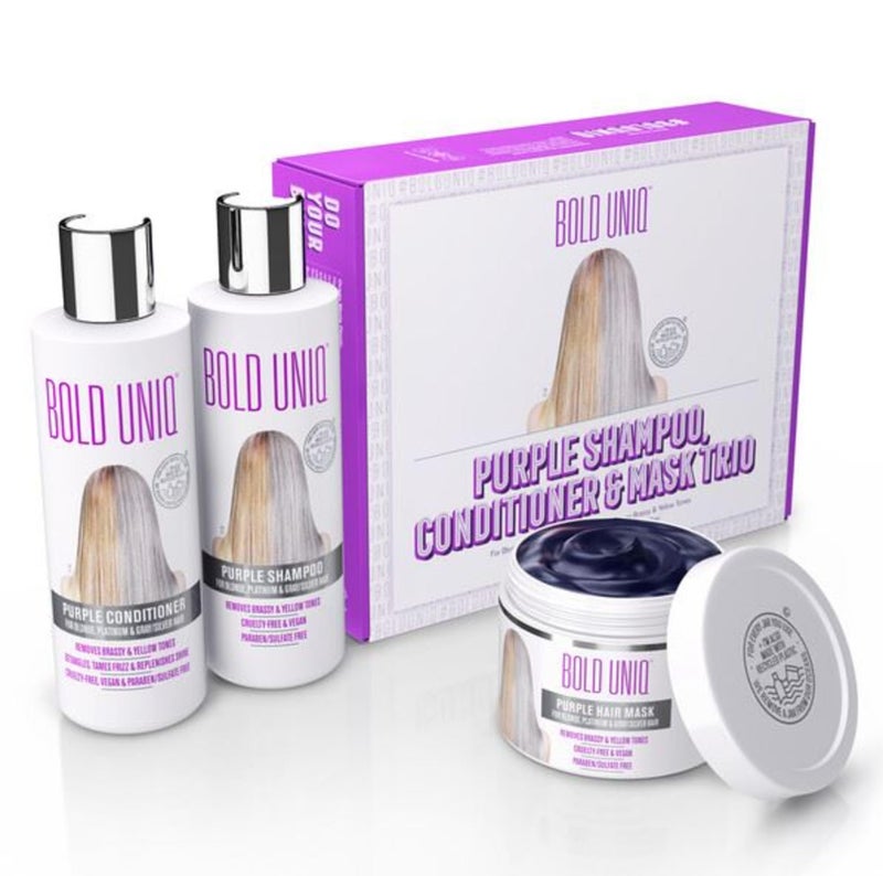 Purple Shampoo Conditioner  Mask Trio Gift Set Removes Brassy Yellow Tones Lightens Blonde Platinum Ash Silver  Grays Paraben  Sulfate Free PETA Approved Crueltyfree and 100 Vegan
