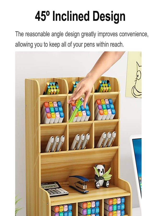 Hggzeg منظم مكتب خشبي من Hggzeg، صندوق تخزين أقلام ذو سعة كبيرة يمكنك تركيبه بنفسك، رف تخزين أدوات مكتبية، منظم أقلام للمكتب والمنزل واللوازم المدرسية (B15-لون الكرز) - Image 4