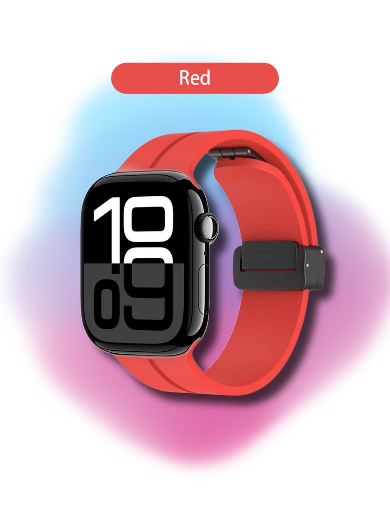 Soft Silicone Sport Watch Band with Magnetic Buckle Fits Apple Watch Ultra 2/Ultra Series 9/8/SE 2nd Gen/7/SE/6/5/4/3/2/1 Compatible with 42/44/45/49mm Case Sizes Also Compatible with Series 10 with 46mm Case Size - Image 1