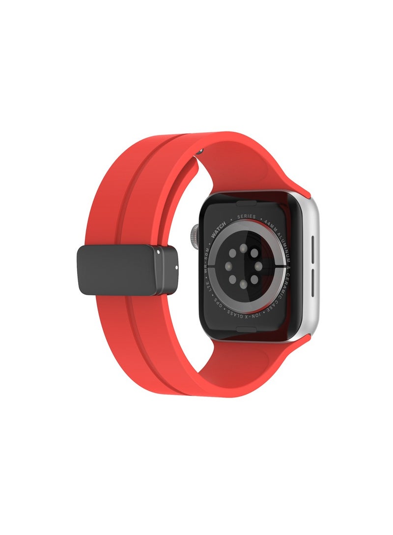 Soft Silicone Sport Watch Band with Magnetic Buckle Fits Apple Watch Ultra 2/Ultra Series 9/8/SE 2nd Gen/7/SE/6/5/4/3/2/1 Compatible with 42/44/45/49mm Case Sizes Also Compatible with Series 10 with 46mm Case Size - Image 3