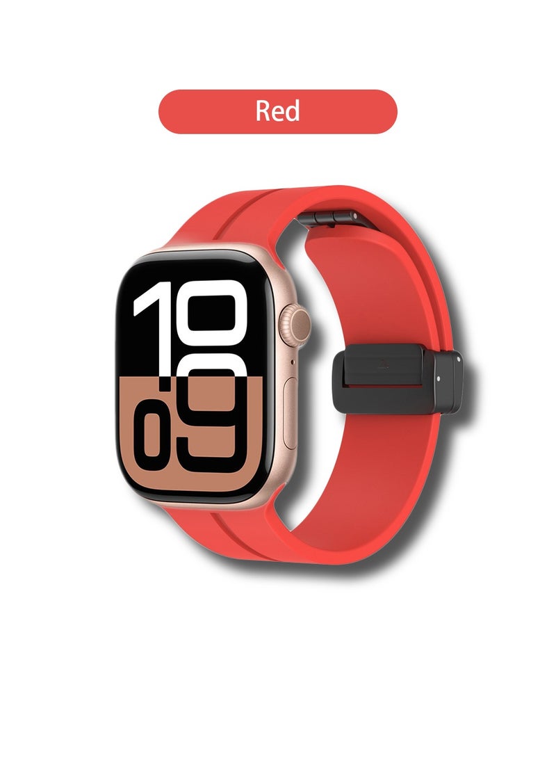 Soft Silicone Sport Watch Band with Magnetic Buckle Fits Apple Watch Ultra 2/Ultra Series 9/8/SE 2nd Gen/7/SE/6/5/4/3/2/1 Compatible with 42/44/45/49mm Case Sizes Also Compatible with Series 10 with 46mm Case Size - Image 2