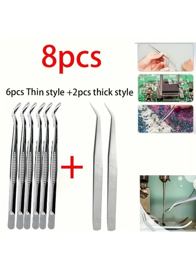 8pcs Elbow Precision Tweezers Set For Crafts Jewelry Making And Repair - Image 1
