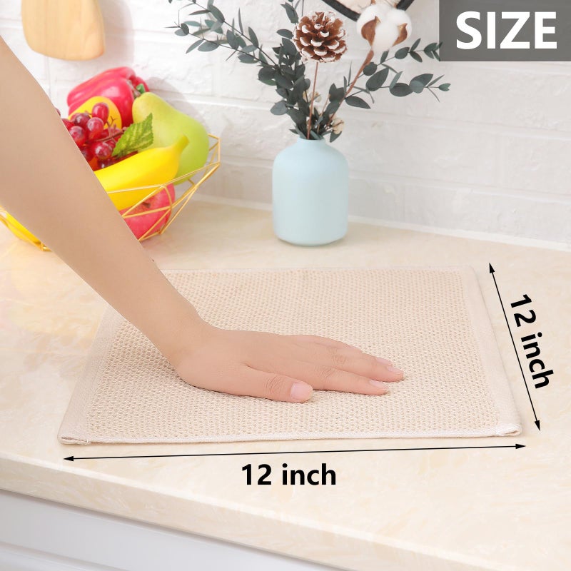 Homaxy 100% Cotton Waffle Weave Kitchen Dish Cloths, Ultra Soft Absorbent Quick Drying Dish Towels, 12 x 12 Inches, 6-Pack, Beige - Image 5