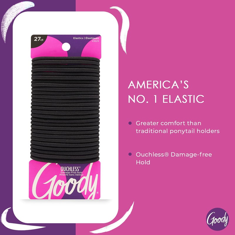 Goody Ouchless Women's Elastic Hair Ties - 27 Count, Black - 4MM for Medium Hair - Long-Lasting Braids, Ponytails, and More - Pain-Free Hair Accessories (Packaging May Vary) - Image 2