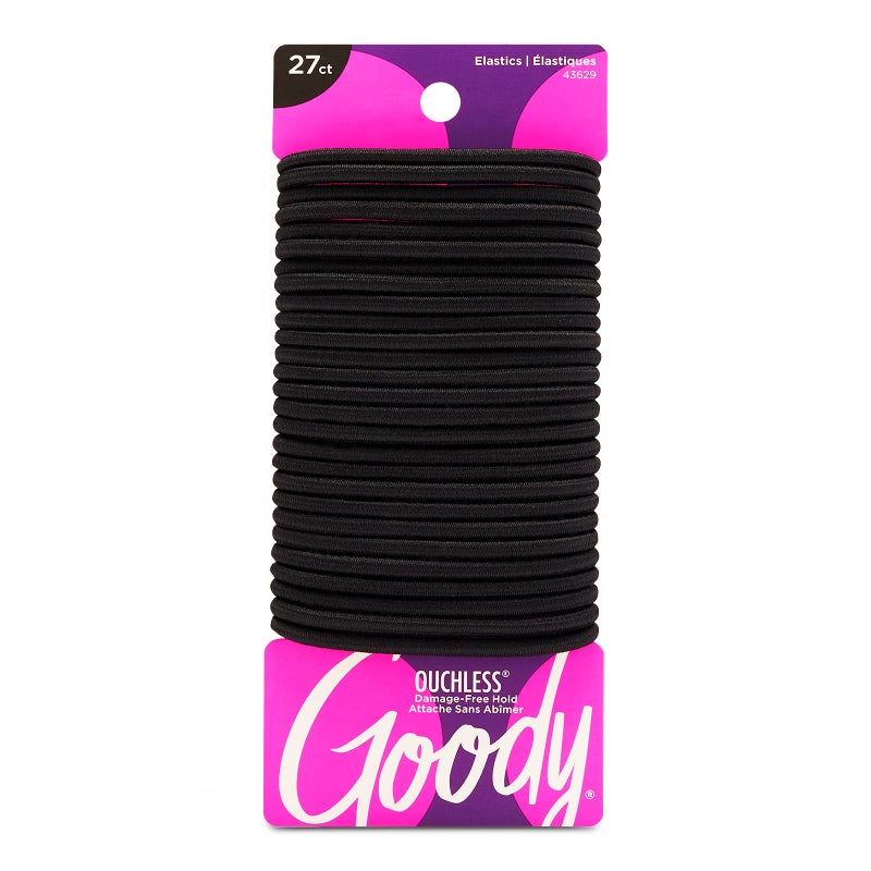 Goody Ouchless Women's Elastic Hair Ties - 27 Count, Black - 4MM for Medium Hair - Long-Lasting Braids, Ponytails, and More - Pain-Free Hair Accessories (Packaging May Vary) - Image 1