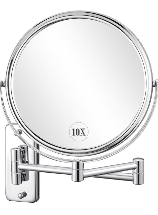 DECLUTTR 8' Wall Mounted Makeup Mirror - 10x Magnifying Vanity Mirror Two-Sided Swivel Extension Bathroom Shaving Mirror, Polished Chrome Finish - Image 1