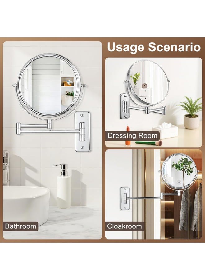 DECLUTTR 8' Wall Mounted Makeup Mirror - 10x Magnifying Vanity Mirror Two-Sided Swivel Extension Bathroom Shaving Mirror, Polished Chrome Finish - Image 5