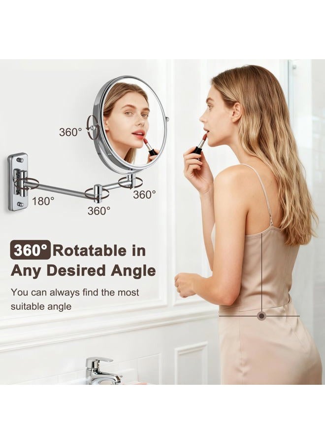 DECLUTTR 8' Wall Mounted Makeup Mirror - 10x Magnifying Vanity Mirror Two-Sided Swivel Extension Bathroom Shaving Mirror, Polished Chrome Finish - Image 3