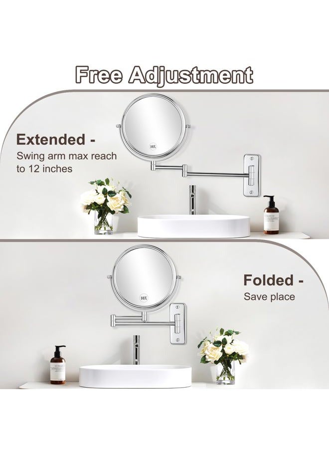 DECLUTTR 8' Wall Mounted Makeup Mirror - 10x Magnifying Vanity Mirror Two-Sided Swivel Extension Bathroom Shaving Mirror, Polished Chrome Finish - Image 4