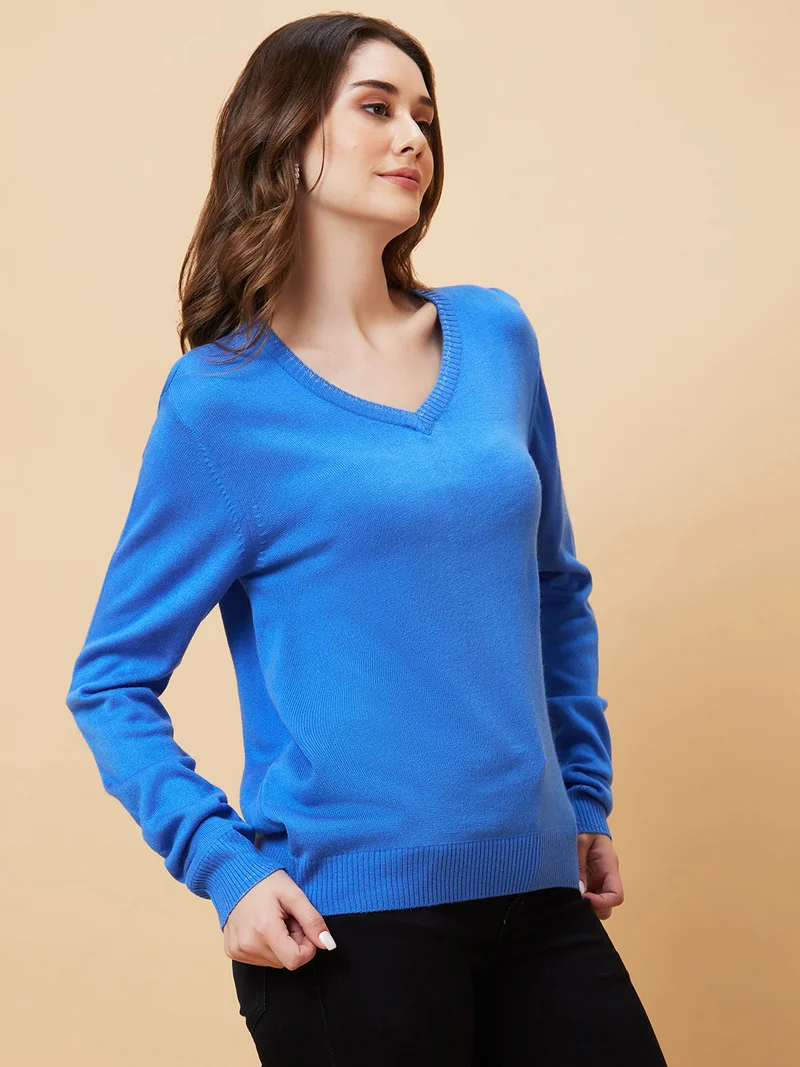 جلو باص Women V-Neck Acrylic Sweater