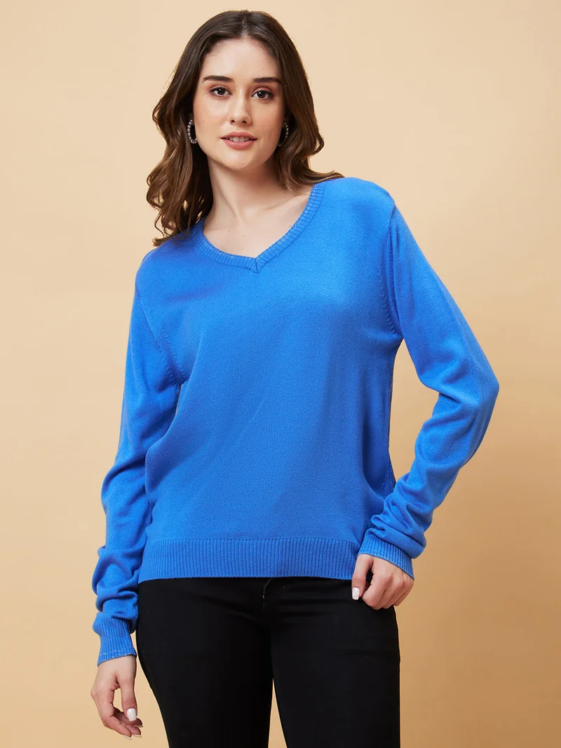 جلو باص Women V-Neck Acrylic Sweater