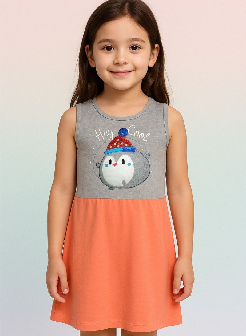 فستان بناتي بياقة دائرية وبدون أكمام - Image 1