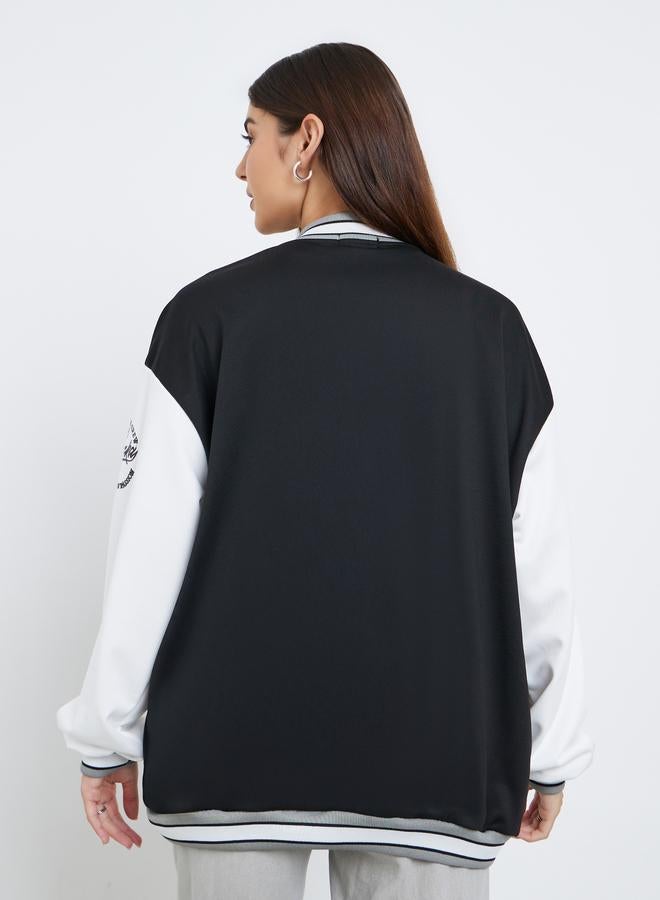 ستايلي جاكيت بومبر واسع بقصة عادية وطبعة فارسيتي - Image 4