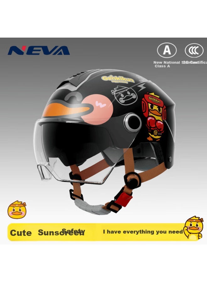 Neva Helmet, Electric Bicycle 3c Certified, New National Standard A-class Electric Scooter Half Helmet, For Men And Women, Summer Double Visor Safety Helmet, Matte Black Yuanqi Duck Double Visor, Adjustable Size - Image 1
