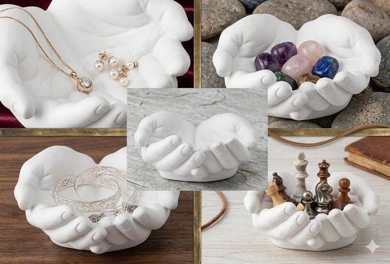 Interlocking Hands Shaped Decorative Bowl, White, Resin, Jewelry, Gemstones and Accessories - Image 2