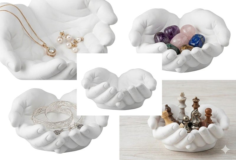 Interlocking Hands Shaped Decorative Bowl, White, Resin, Jewelry, Gemstones and Accessories - Image 4