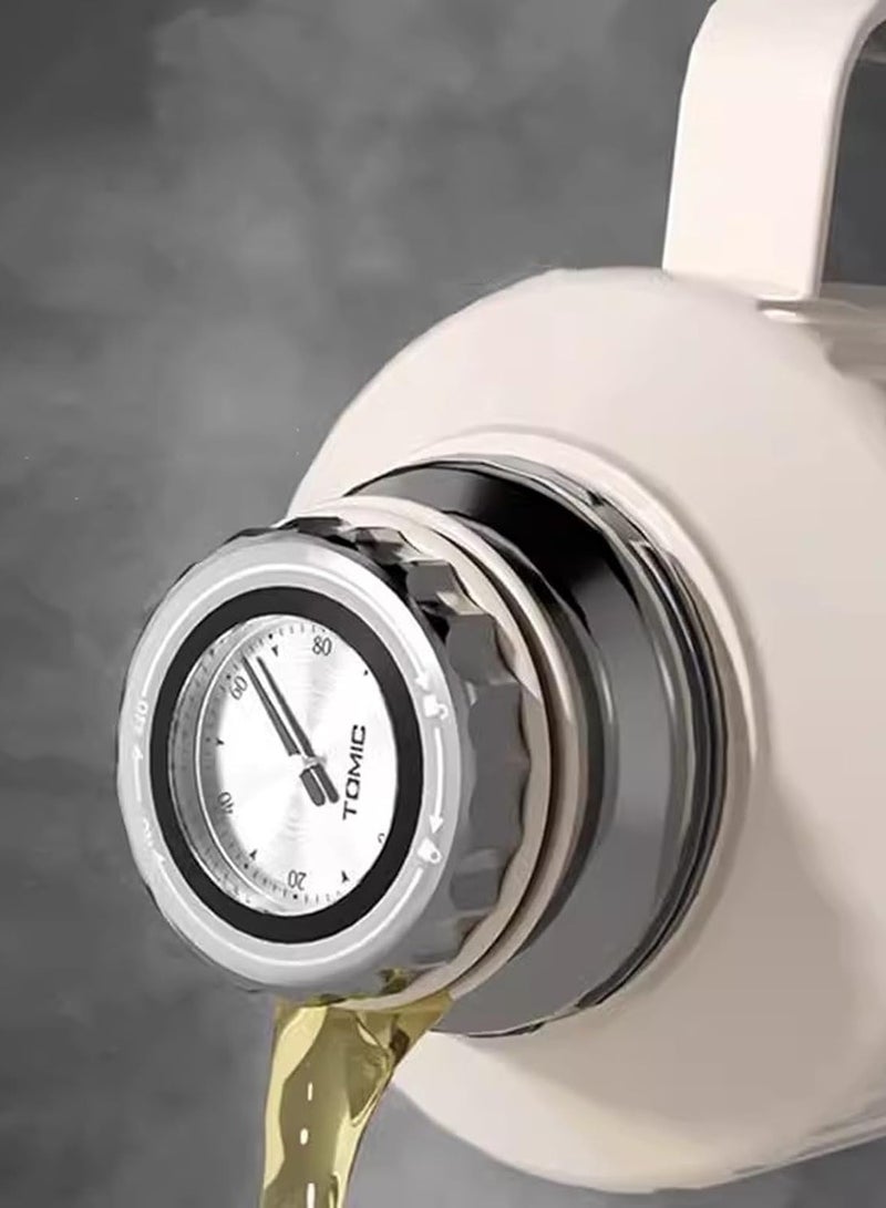 بيتشو زجاجة معزولة بالتفريغ سعة 1000 مل، زجاجة ترمس من الفولاذ المقاوم للصدأ مزدوجة الجدار محكمة الغلق ومانعة للتسرب 360 درجة مع عرض ميكانيكي لدرجة الحرارة للمياه والشاي والقهوة - Image 4