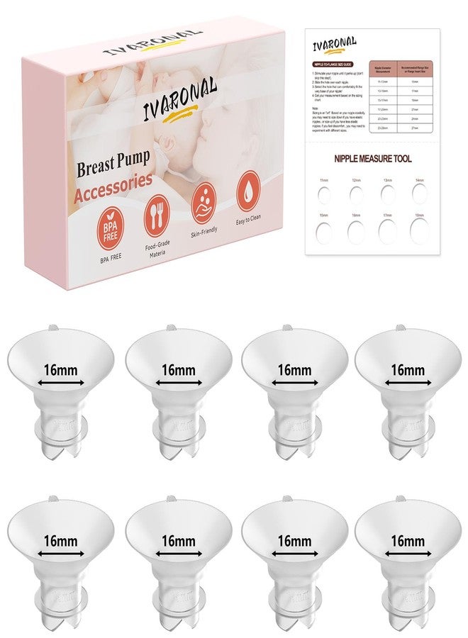 IVARONAL 8 قطع 16 مم إدخال فلانج مطور متوافق مع مضخات Momcozy M9/M6/M5/V1 pro/V2 pro/S12 pro، مناسب لمضخات الثدي Spectra/Medela/eufy/TSRETE/Elvie/Lansinoh، مجموعة قياس الفلانج إدخال سيليكون فلانج - Image 1