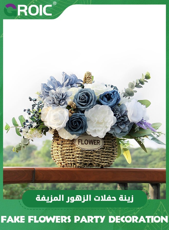GROIC Silk Flower Combo Artificial Flowers,Artificial Flowers Rose Decor Set, DIY Wedding Bouquets Centerpieces Arrangements,Artificial Flowers Combo Box(Blue) - Image 3