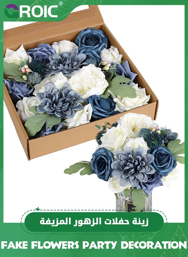 GROIC Silk Flower Combo Artificial Flowers,Artificial Flowers Rose Decor Set, DIY Wedding Bouquets Centerpieces Arrangements,Artificial Flowers Combo Box(Blue) - Image 1