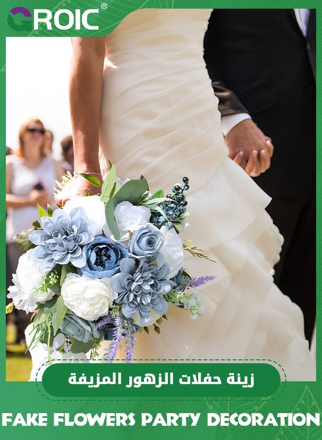 GROIC Silk Flower Combo Artificial Flowers,Artificial Flowers Rose Decor Set, DIY Wedding Bouquets Centerpieces Arrangements,Artificial Flowers Combo Box(Blue) - Image 2