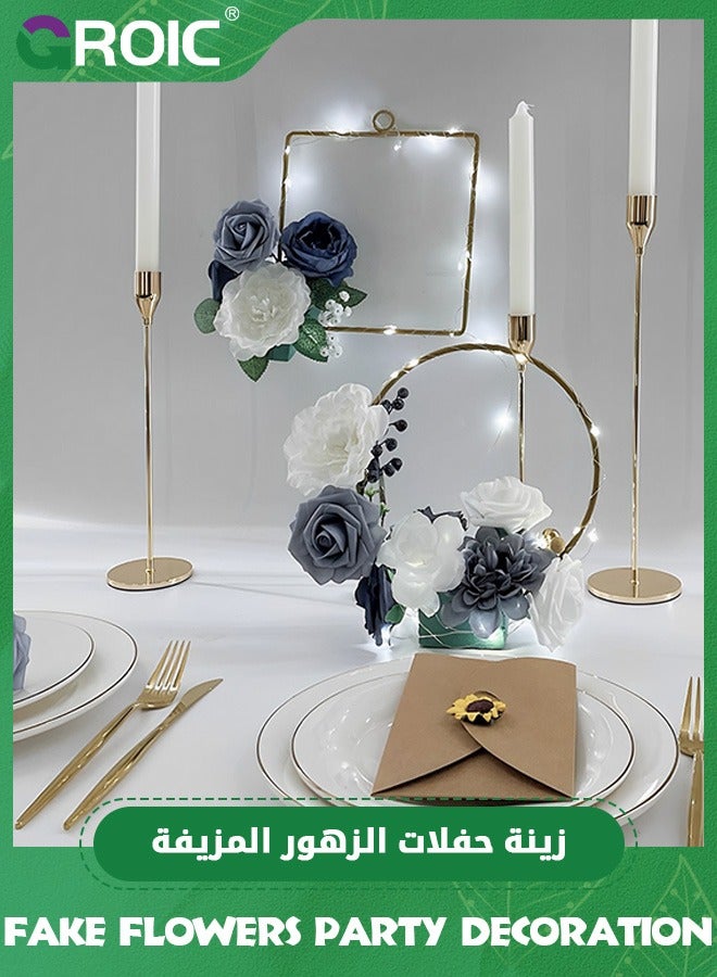 GROIC Silk Flower Combo Artificial Flowers,Artificial Flowers Rose Decor Set, DIY Wedding Bouquets Centerpieces Arrangements,Artificial Flowers Combo Box(Blue) - Image 5