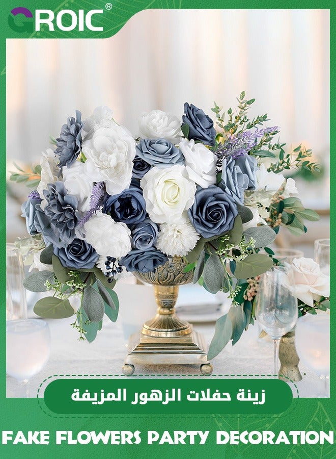 GROIC Silk Flower Combo Artificial Flowers,Artificial Flowers Rose Decor Set, DIY Wedding Bouquets Centerpieces Arrangements,Artificial Flowers Combo Box(Blue) - Image 4