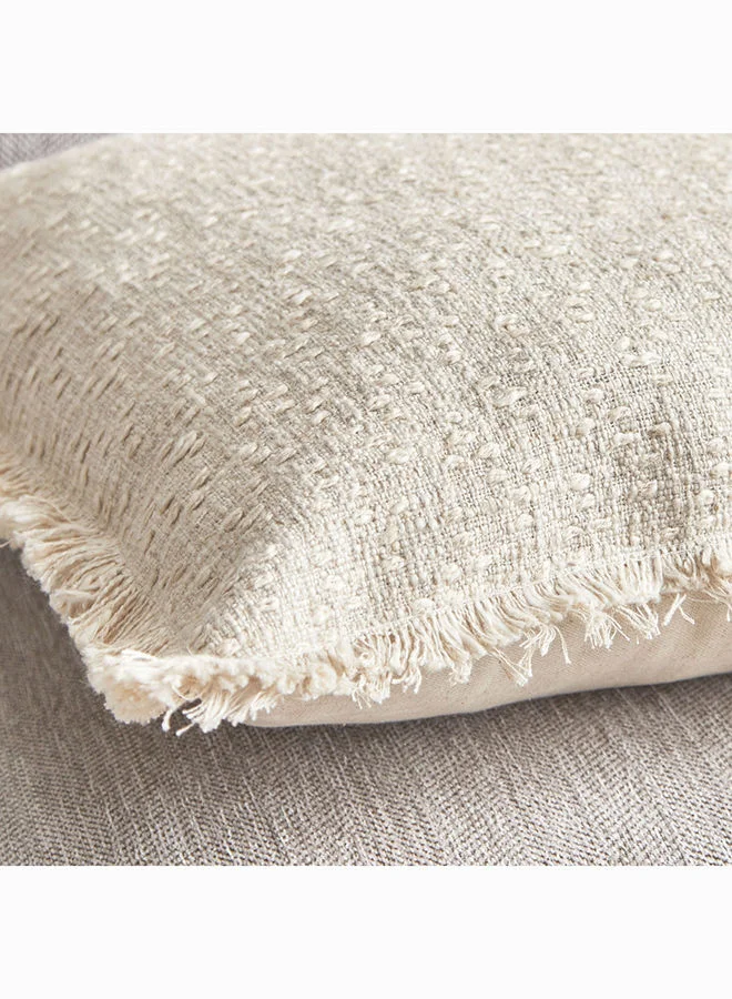 Home Box Drab Slub Textured Fringe Cushion Cover 45 x 45 cm
