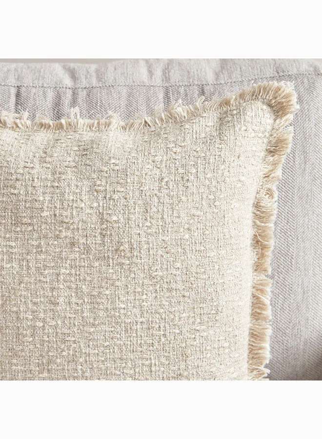 Home Box Drab Slub Textured Fringe Cushion Cover 45 x 45 cm
